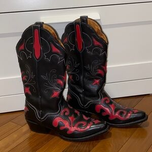 J.B. Dillon Black and Red Heeled Boots
